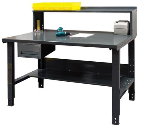 Steel Workbench with Bottom Shelf, Riser &amp; Drawer - Warehouse Rack 