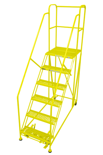 1500 Series Safety Yellow Cotterman Rolling Ladder with Enlarged Top Step