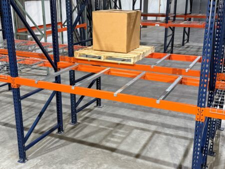 Flanged Pallet Support on Double Deep Pallet Rack Flanged Pallet Support on Double Deep Pallet Rack