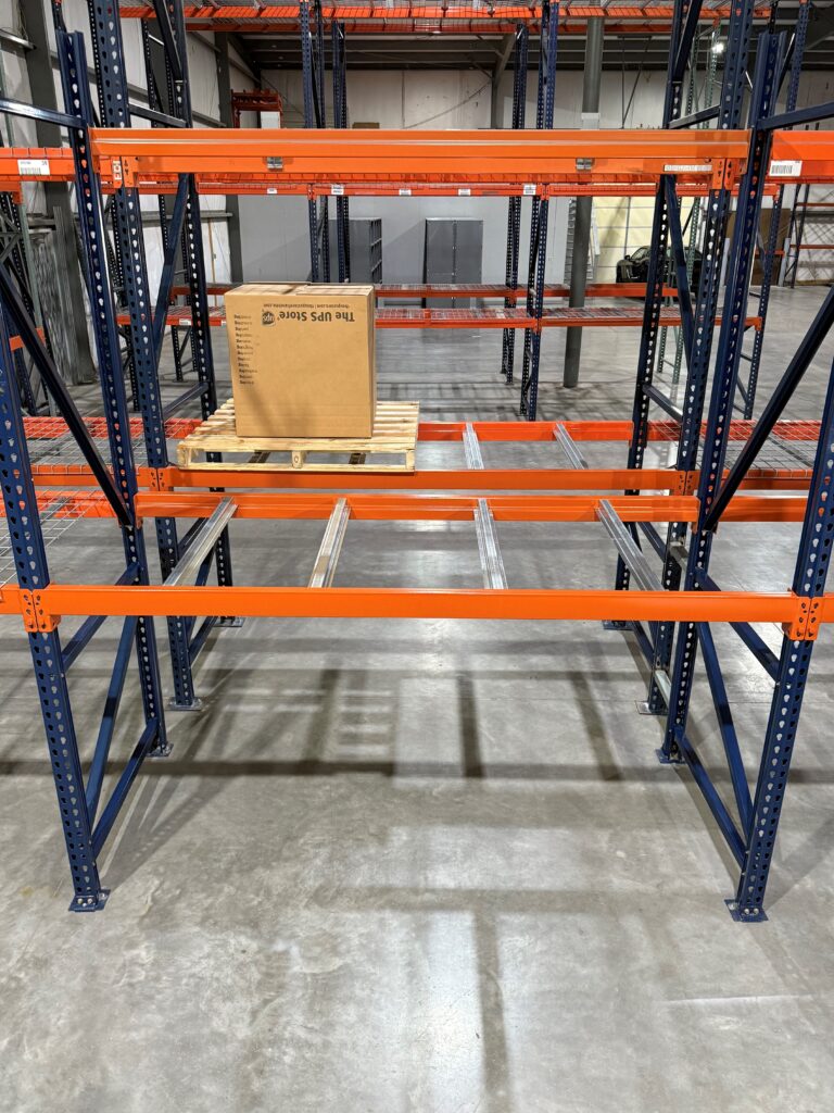 Top Hat Style Pallet Supports in Back to Back Pallet Racking Top Hat Style Pallet Supports in Back to Back Pallet Racking