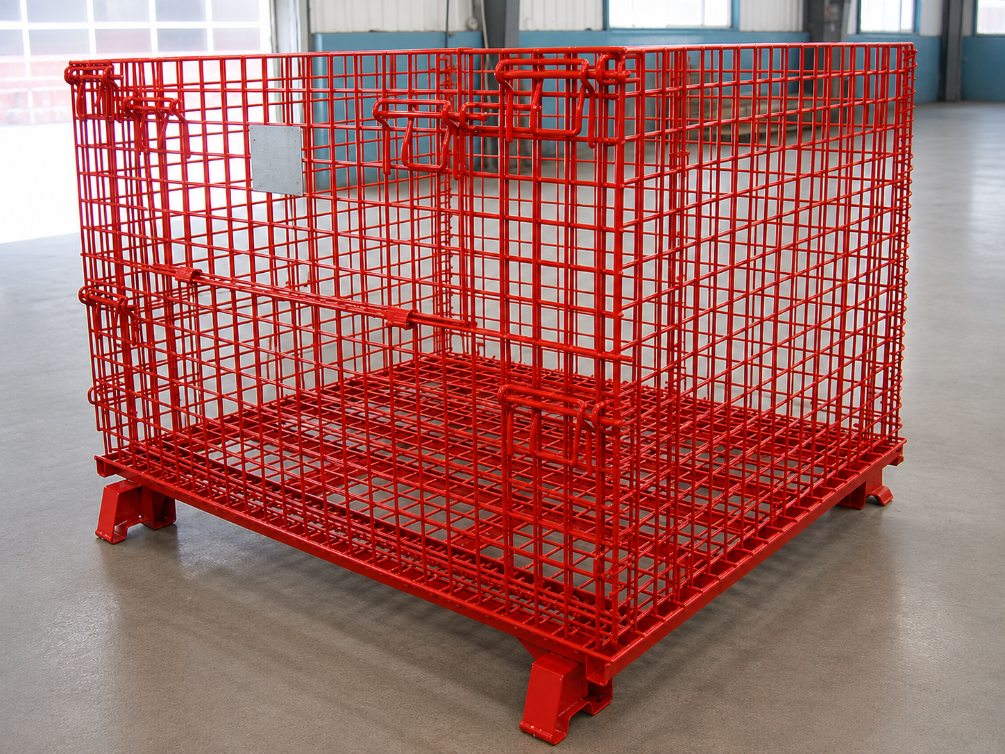 Wire Container with Custom Red Powder Coat Paint Finish Wire Container with Custom Red Powder Coat Paint Finish