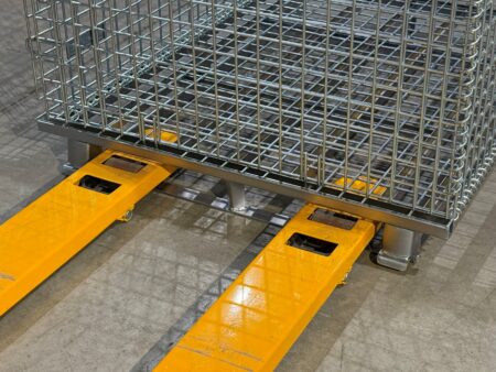 Wire Mesh Container with Flat Steel Runners Pallet Jack Wire Mesh Container with Flat Steel Runners Pallet Jack