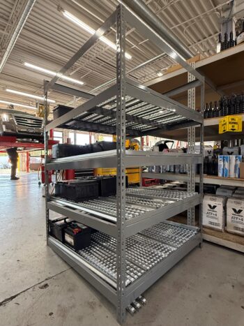 Battery Flow Rack Corner Angle View Battery Flow Rack Corner Angle View