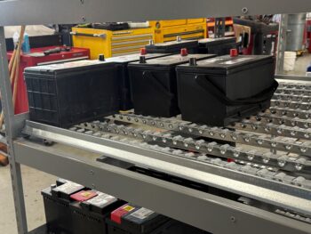 Battery Flow Rack Side View Roller Track Battery Flow Rack Side View Roller Track