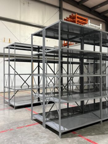 Open Steel Shelving Back to Back Runs Angle View