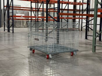 Collapsible-Wire-Container-with-Casters-in-Warehouse-scaled