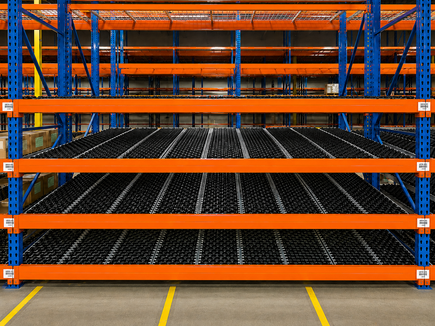 Dyna Flo Staggered Poly Wheel Carton Flow Racks Dyna Flo Staggered Poly Wheel Carton Flow Racks