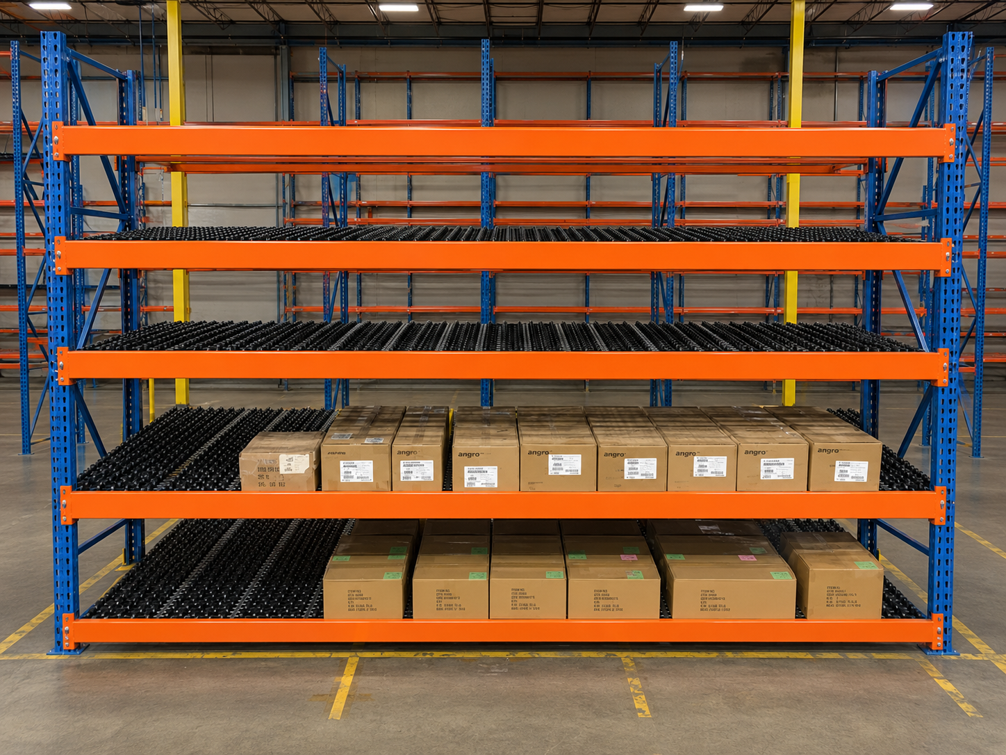 Staggered Wheel Carton Flow Rack Bay Staggered Wheel Carton Flow Rack Bay