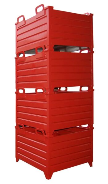 Corrugated Steel Containers with Fork Lifting Lugs Stacked 4 High