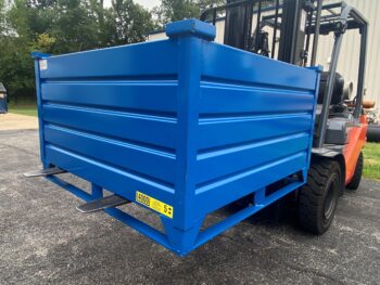 Corrugated Steel Container with 4 Way Skid Bar Runners on Forklift Forks