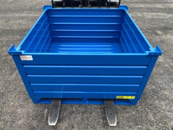 Corrugated Steel Container with Flat Skid Bar Runners on Forks