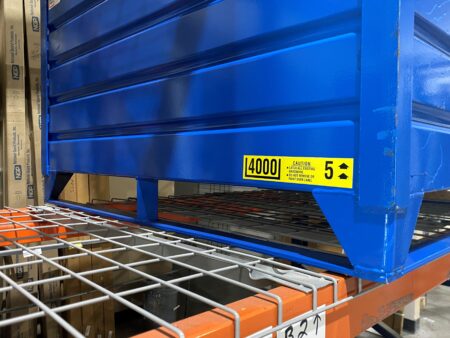 Corrugated Steel Container with Flat Skid Bar Runners in Pallet Rack Corrugated Steel Container with Flat Skid Bar Runners in Pallet Rack