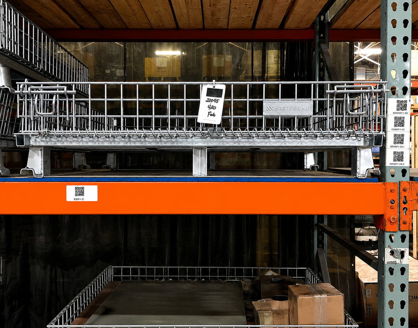 Wire Basket Container with Runners Stored in Pallet Rack Wire Basket Container with Runners Stored in Pallet Rack