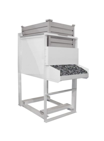 Drop Bottom Corrugated Steel Container and Gravity Feed Stand PIC