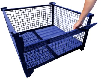 Blue Rigid Wire Container with Half Drop Gate Opened