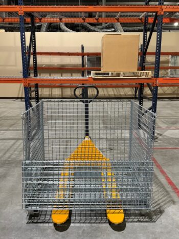 Senior Wire Container on Pallet Jack