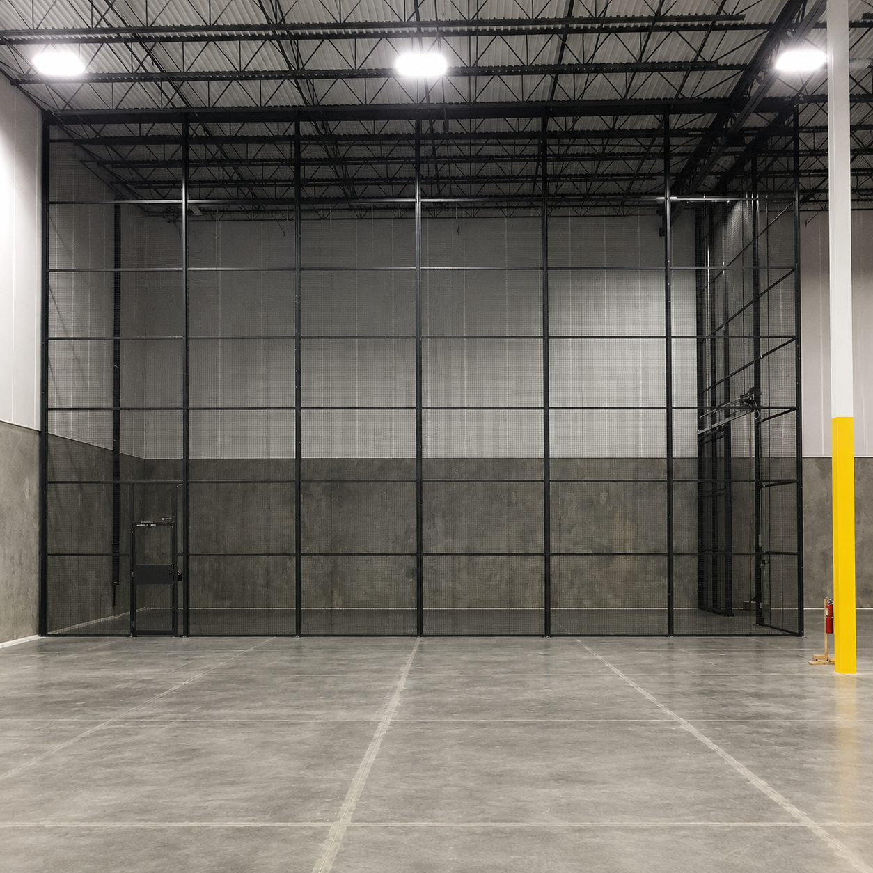 Floor to Ceiling Wire Mesh Partition in Warehouse Floor to Ceiling Wire Mesh Partition in Warehouse