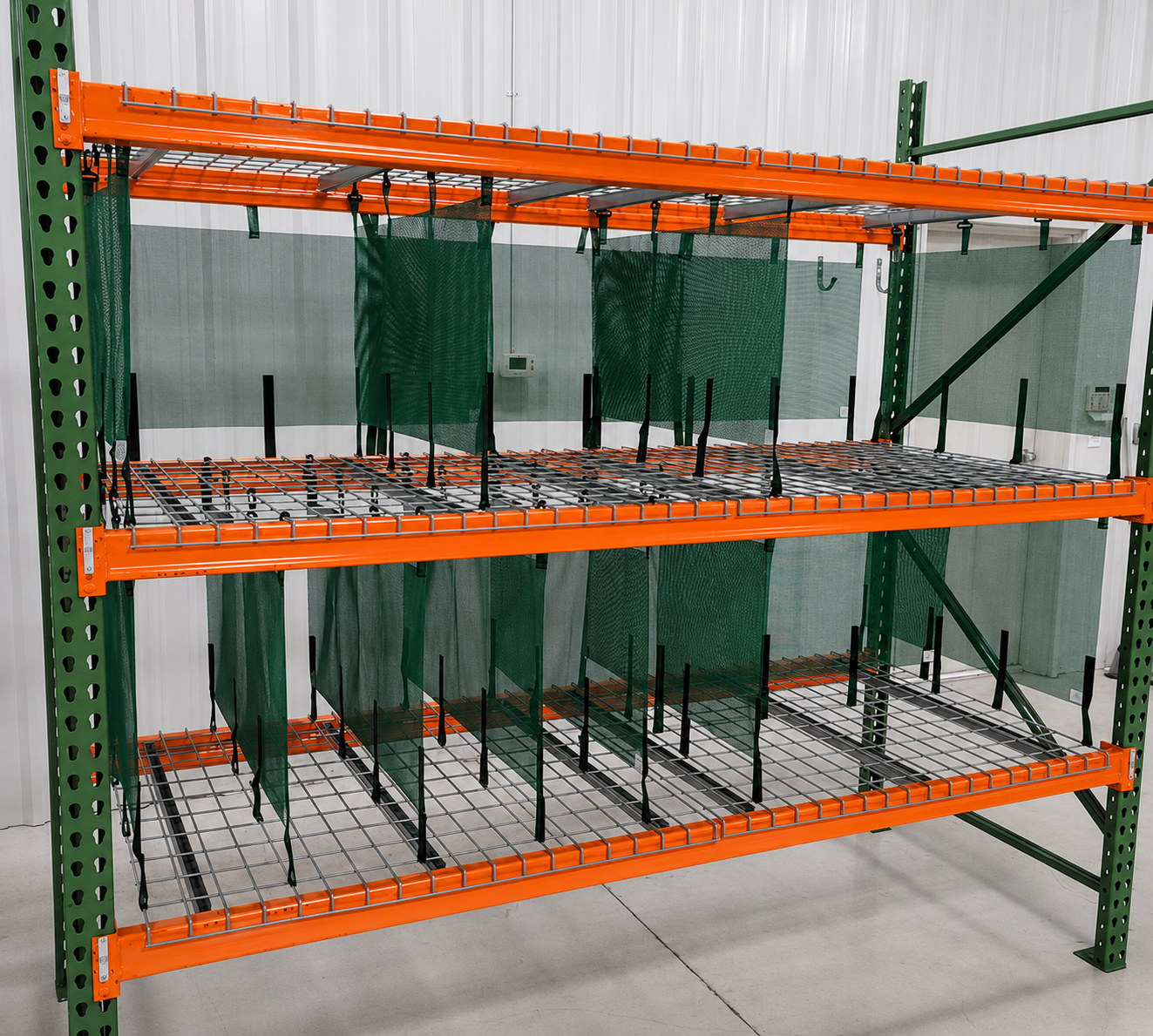 Front to Back Soft Vinyl Mesh Hanging Shelf Dividers for Pallet Rack