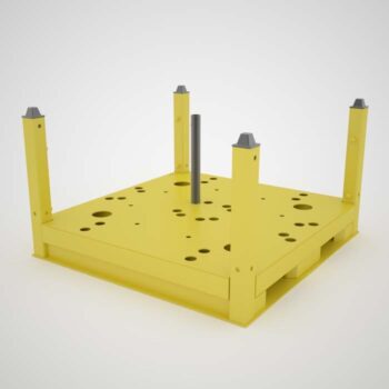 Custom Stackabe Pin Steel Pallet with Stacking Posts Yellow