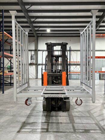 Carpet Roll Pad Rack with Casters Lifted by Forklift