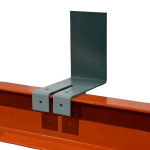 grey pallet stop on orange rack rail