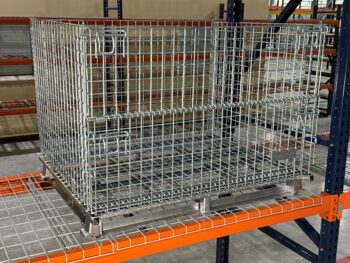 Wire Basket with Steel Angle Runners On Pallet Rack Decking