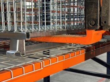 Wire Containers with Steel Angle Runners on Wire Decking