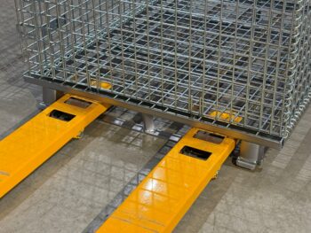 Wire Mesh Container with Flat Steel Runners Pallet Jack