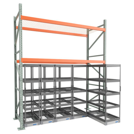 Aisle Free Mobile Shelving Under Pallet Rack
