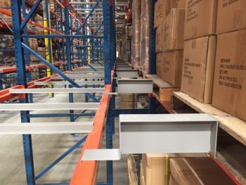 pallet stop, pallet stopper, rack pallet stop, double back stop, pallet rack accessories, pallet rack, pallet push through, rack safety accessories, rack safety products