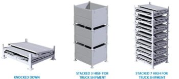 Collapsible Steel Bin Stacked 7 High For Truck Shipment