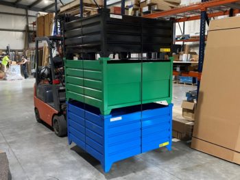 Corrugated Steel Containers Moved with Forklift