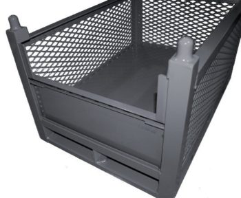 Rigid Steel Container with Perforated Metal Sides and Drop Gate