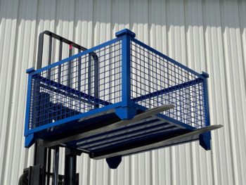 Rigid Wire Container Lifted with Forklift Blue